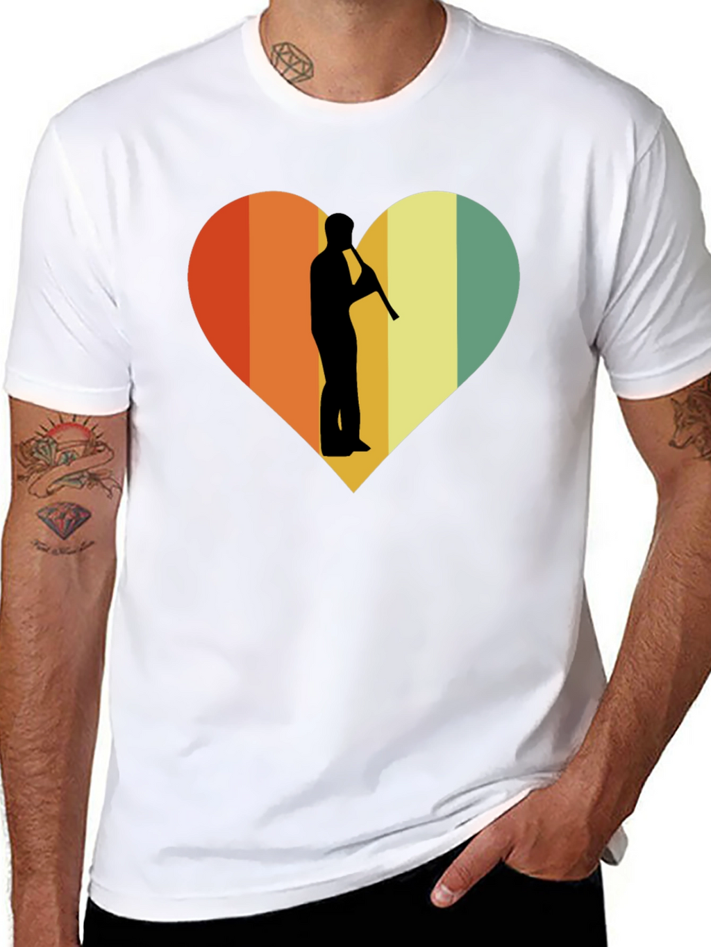 Retro Heart Flute Player Graphic Tee