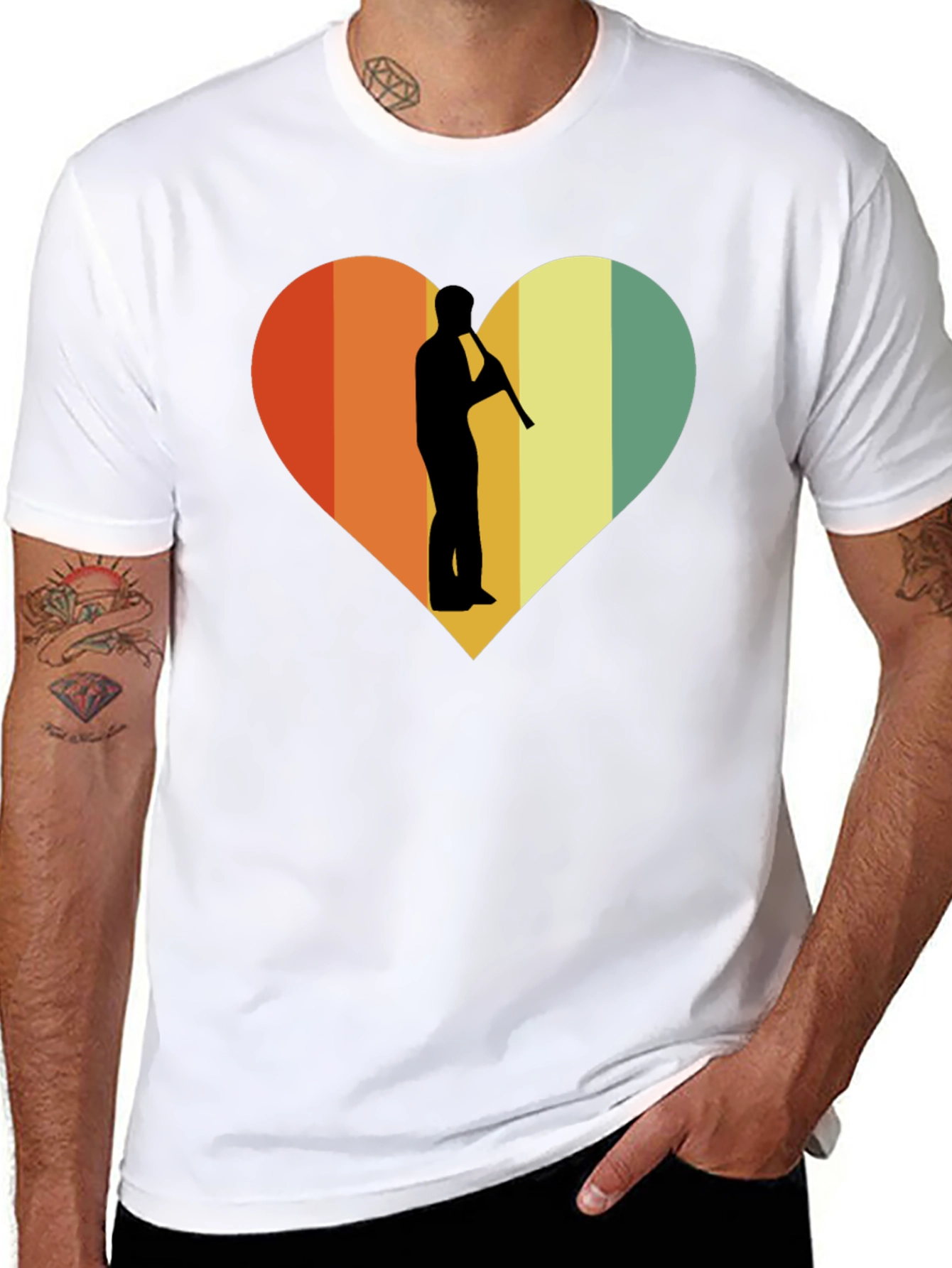 Retro Heart Flute Player Graphic Tee