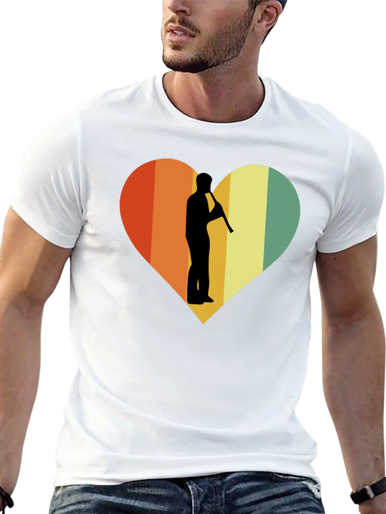 Retro Heart Flute Player Graphic Tee