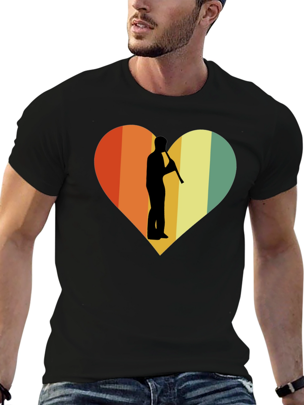 Retro Heart Flute Player Graphic Tee