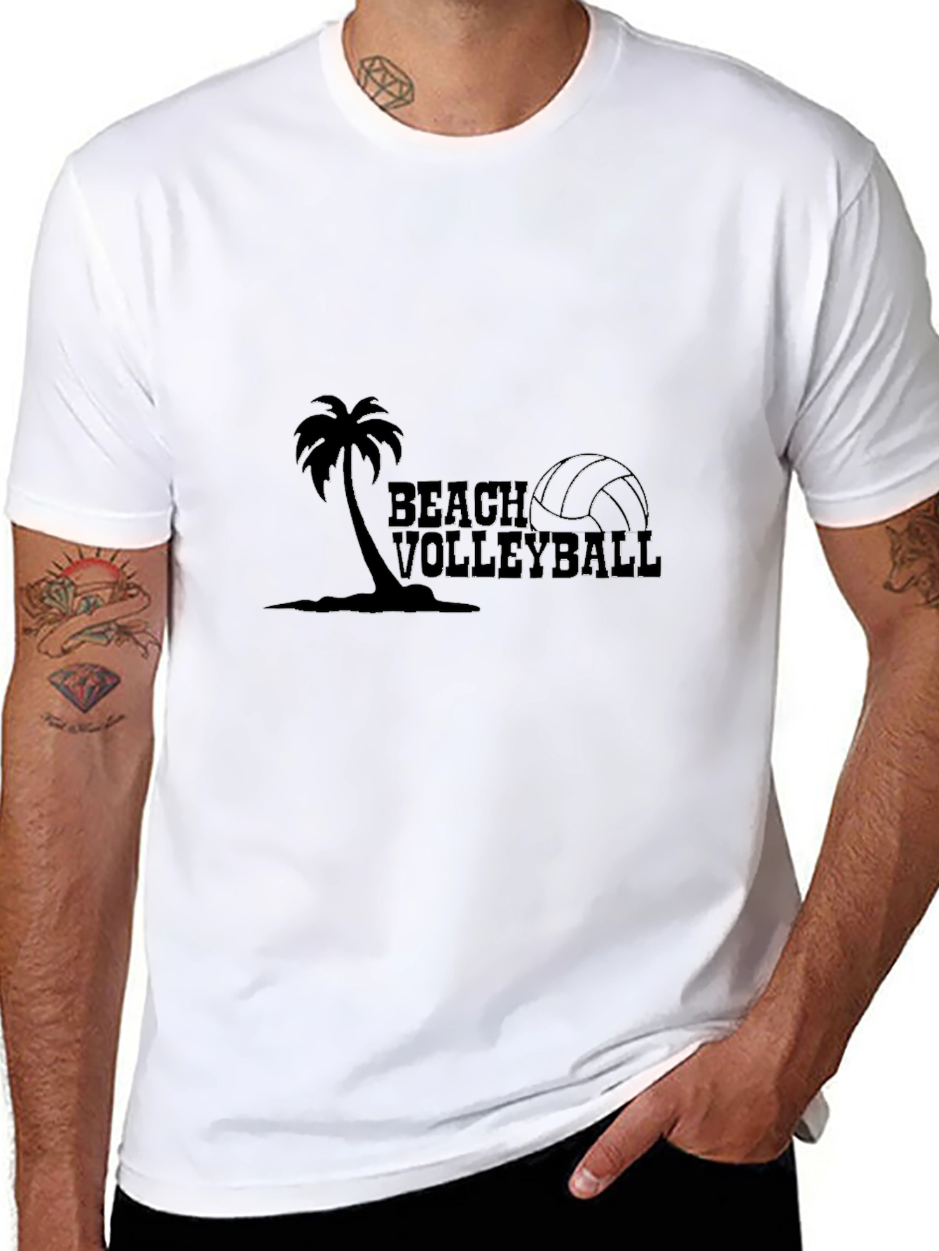 Black Beach Volleyball Palm Tree Graphic Tee