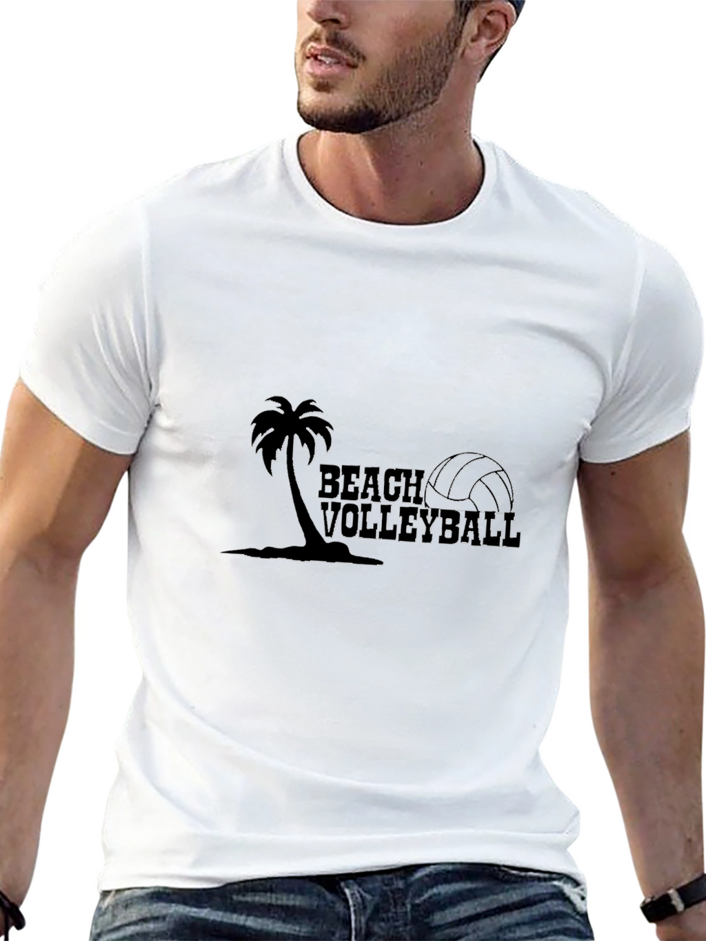Black Beach Volleyball Palm Tree Graphic Tee
