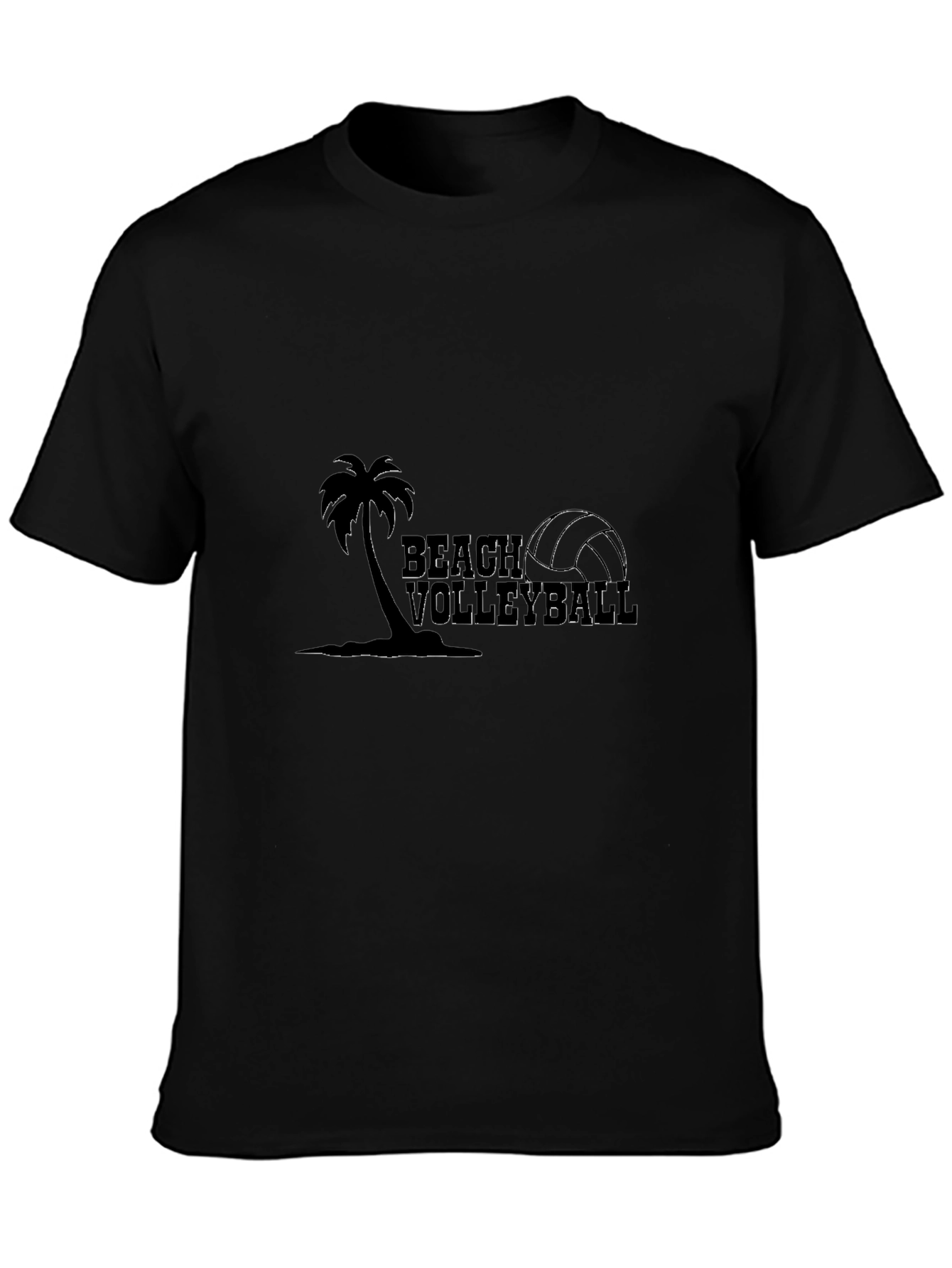 Black Beach Volleyball Palm Tree Graphic Tee