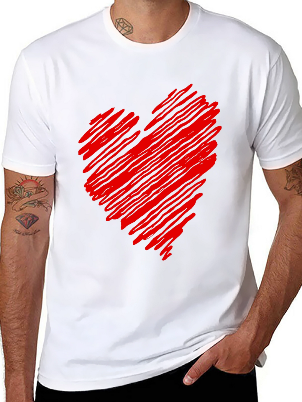 Red Scribbled Heart Black T-Shirt