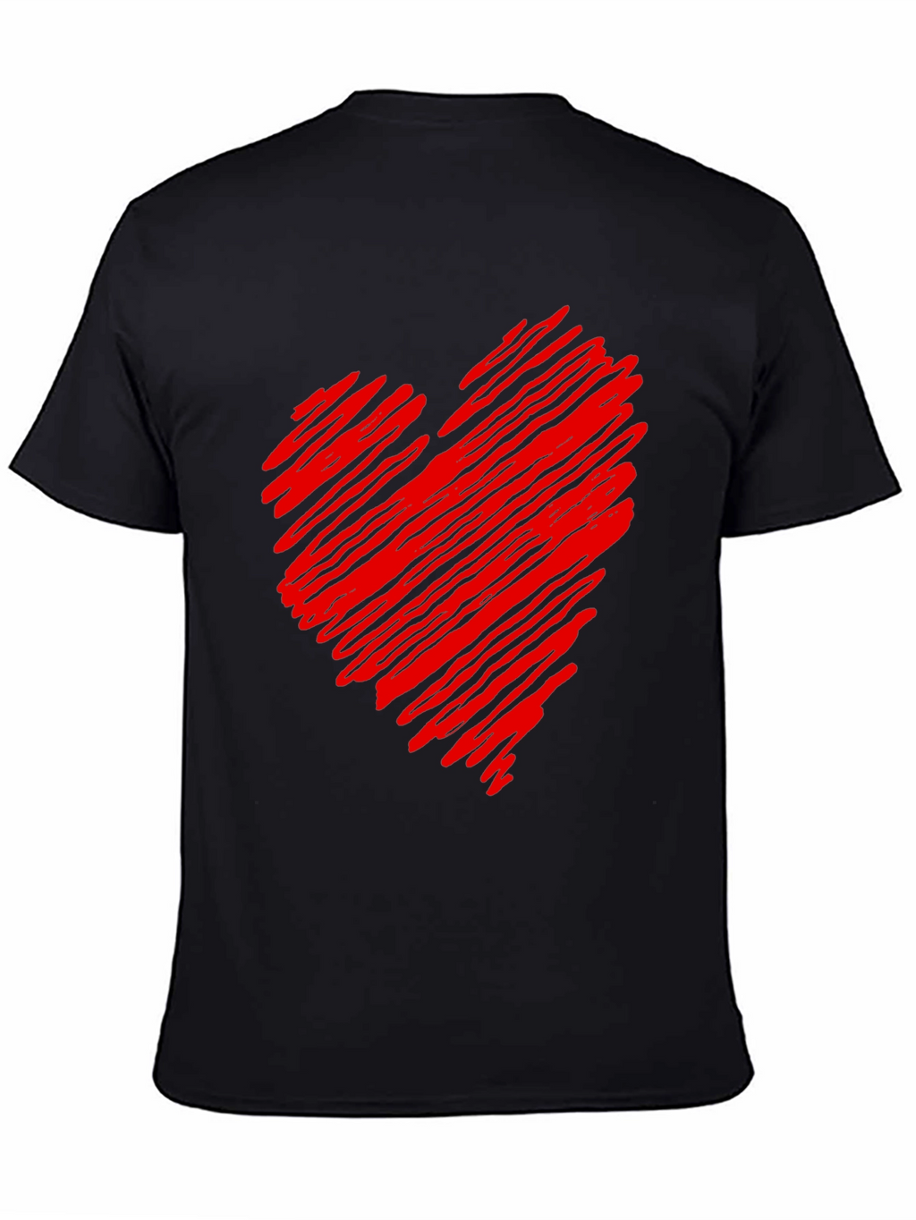 Red Scribbled Heart Black T-Shirt