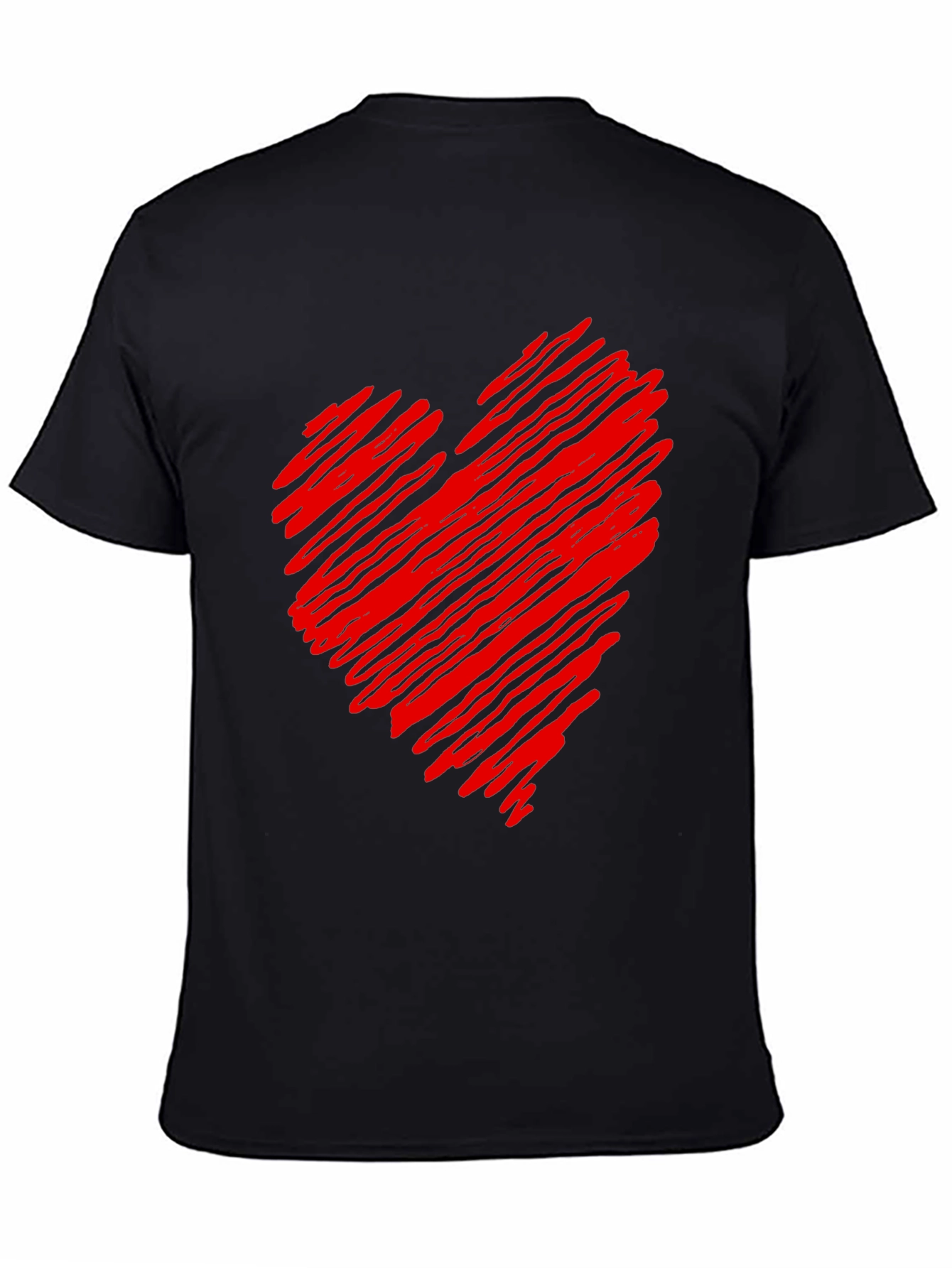Red Scribbled Heart Black T-Shirt