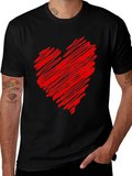Red Scribbled Heart Black T-Shirt