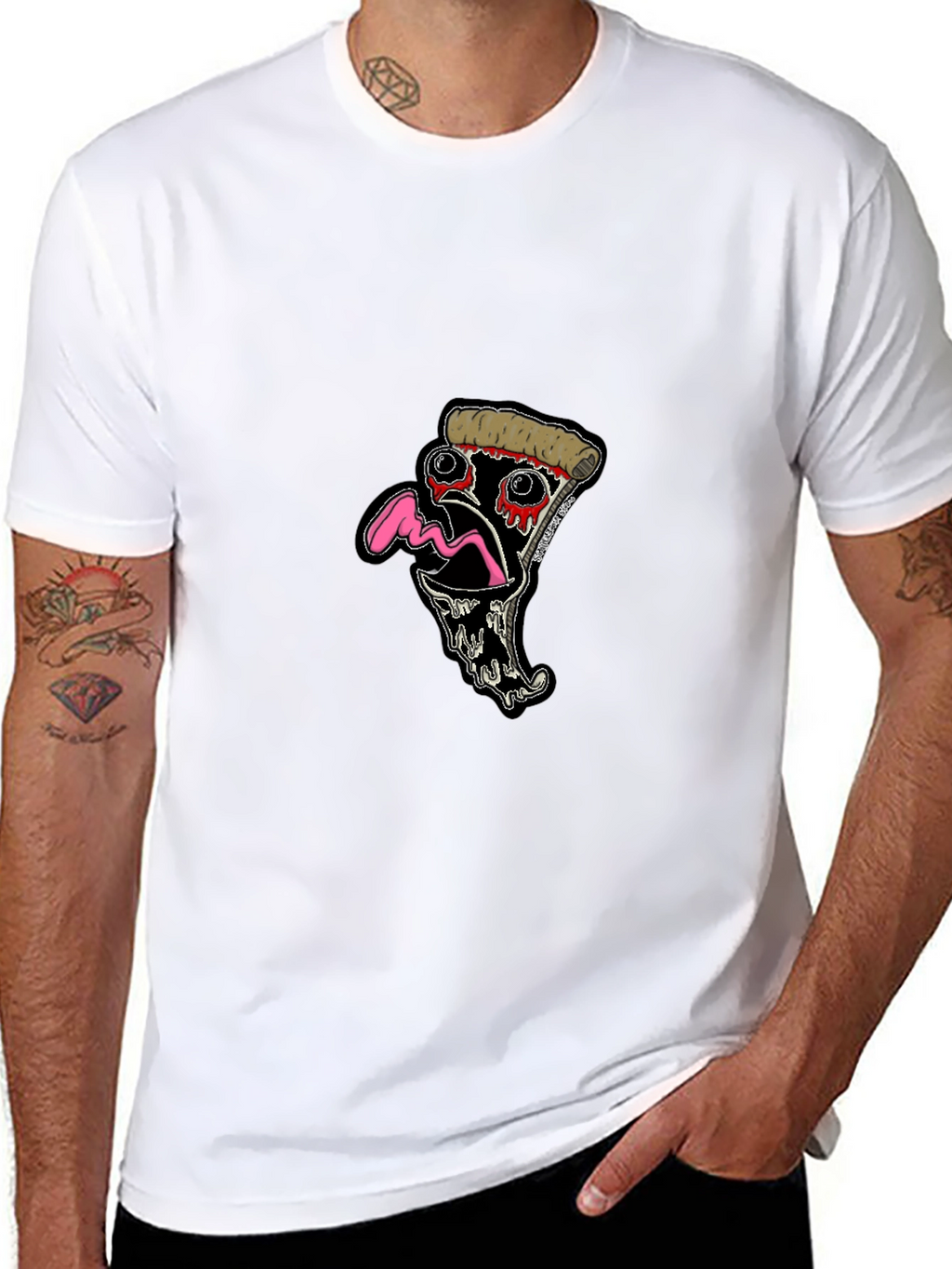 Pizza Slice Graphic Tee - Black Cotton T-Shirt