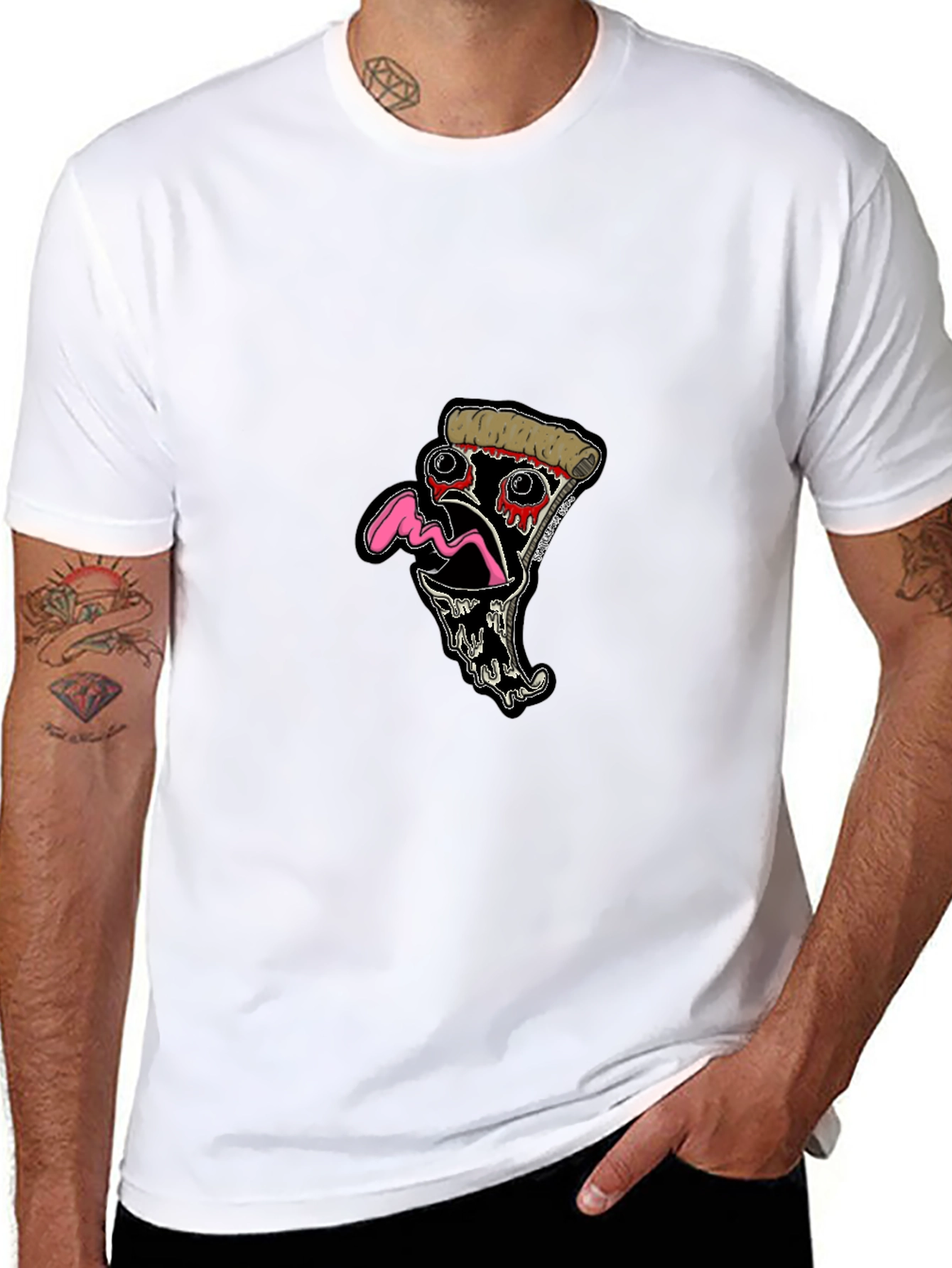 Pizza Slice Graphic Tee - Black Cotton T-Shirt