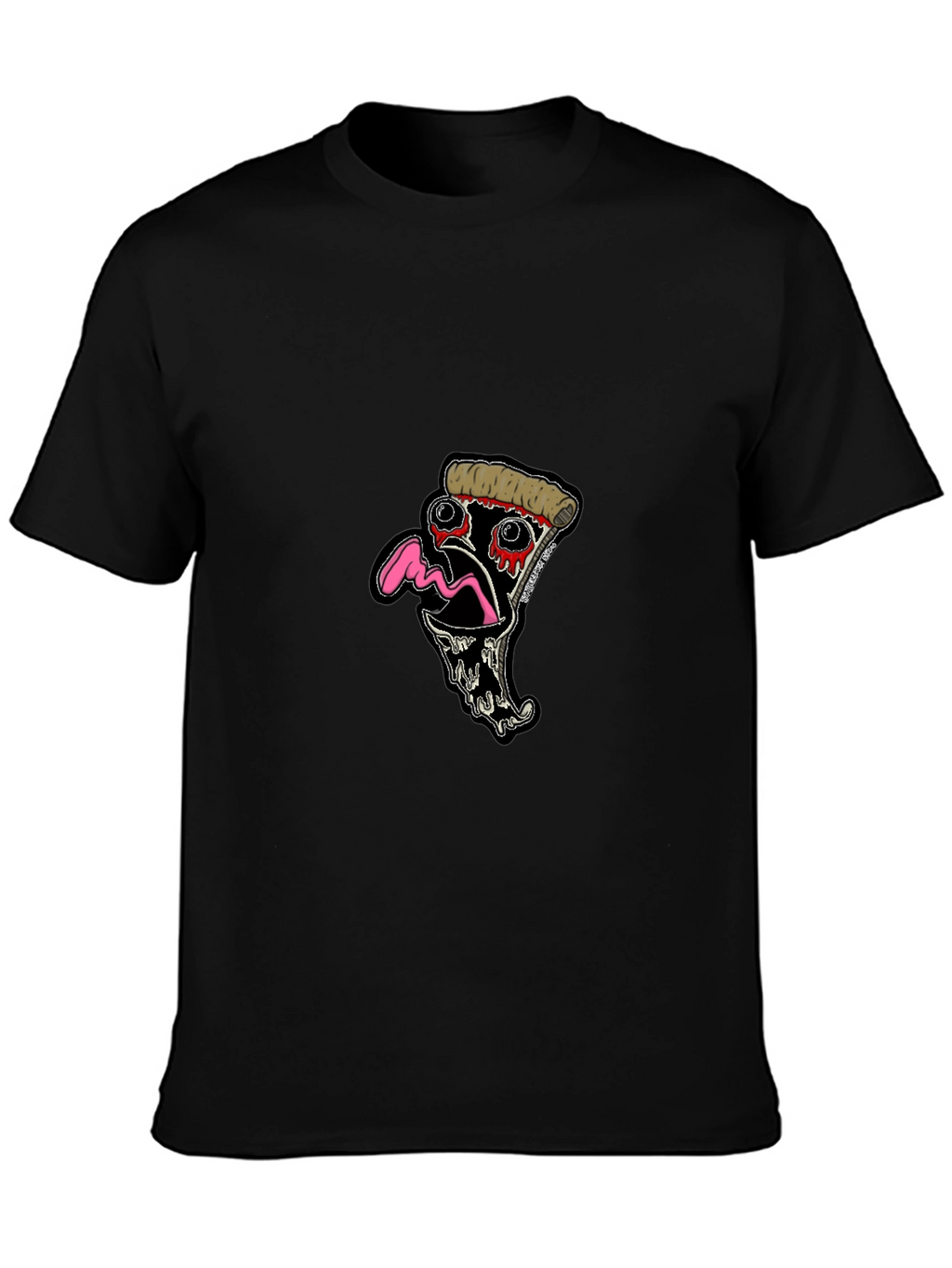 Pizza Slice Graphic Tee - Black Cotton T-Shirt