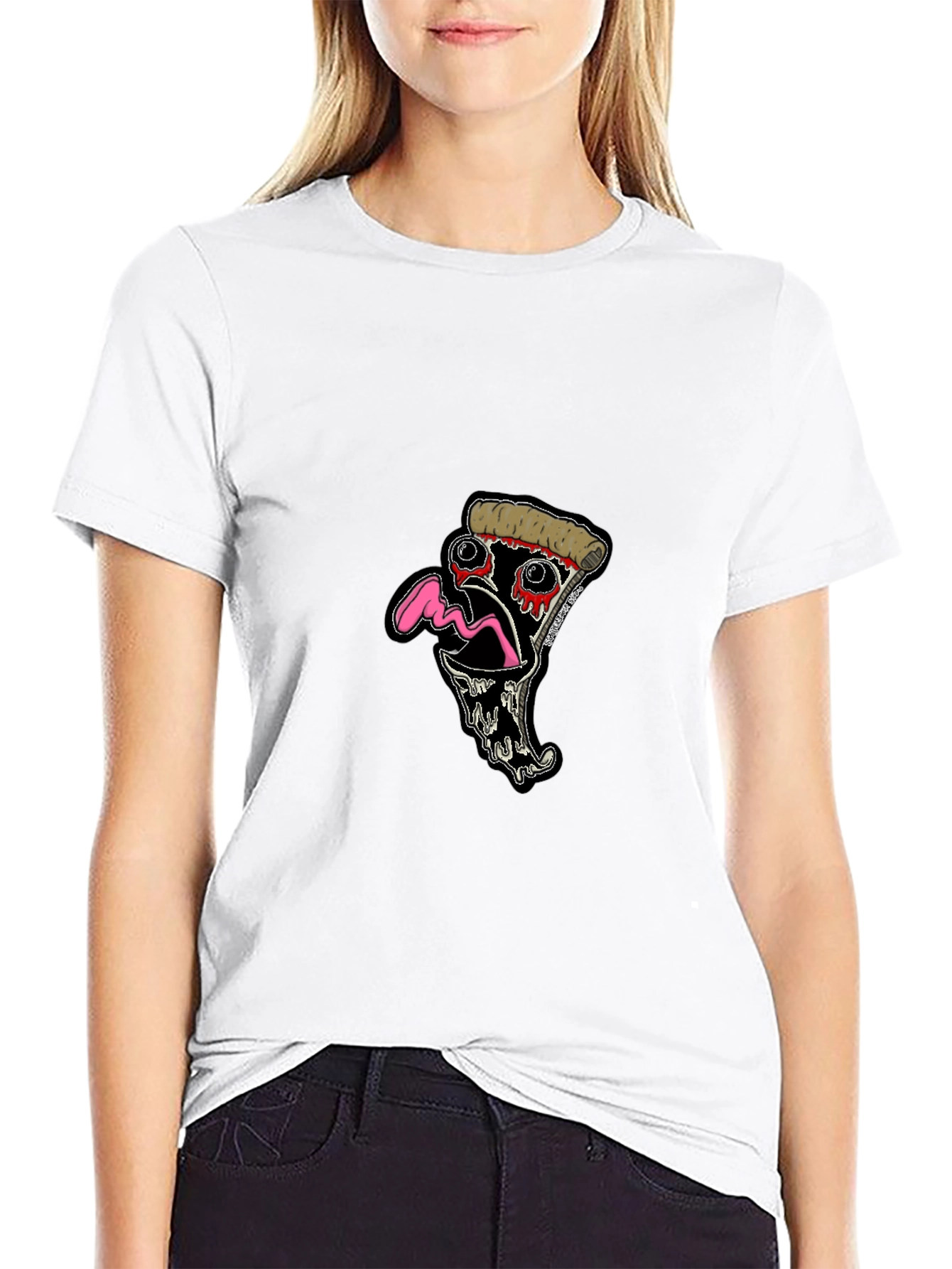 Pizza Slice Graphic Tee - Black Cotton T-Shirt