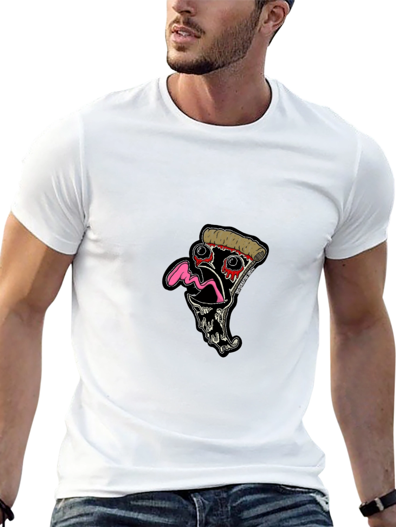 Pizza Slice Graphic Tee - Black Cotton T-Shirt