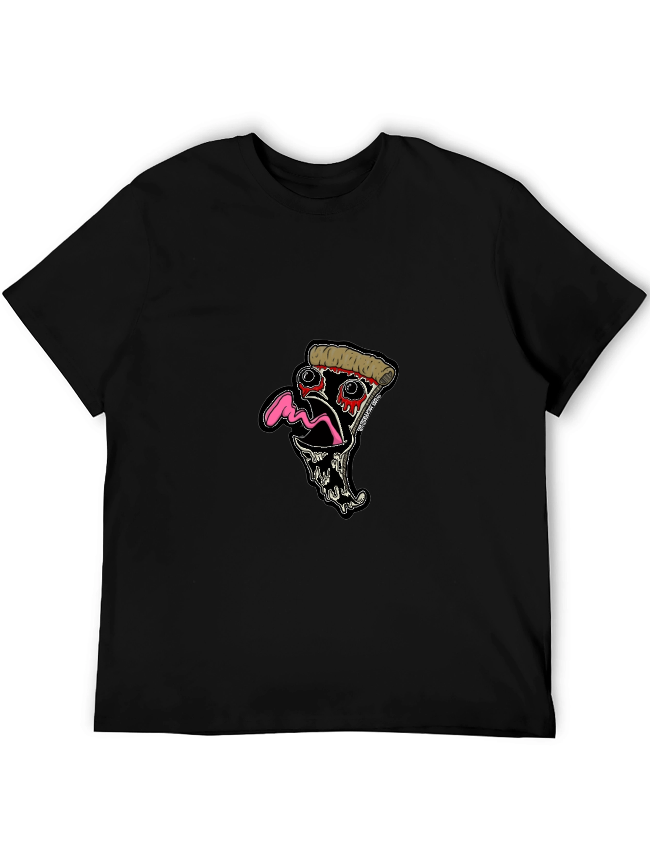 Pizza Slice Graphic Tee - Black Cotton T-Shirt