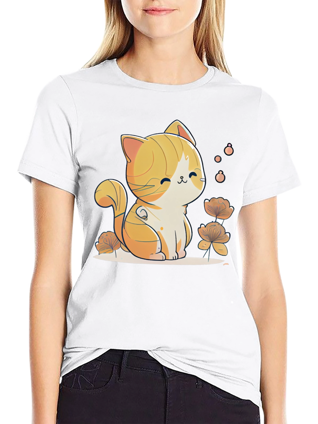Cute Cat Graphic Tee - Black Cotton Comfort
