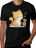 Cute Cat Graphic Tee - Black Cotton Comfort