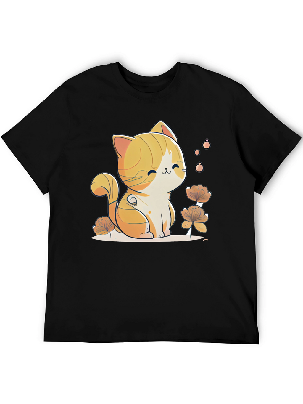 Cute Cat Graphic Tee - Black Cotton Comfort