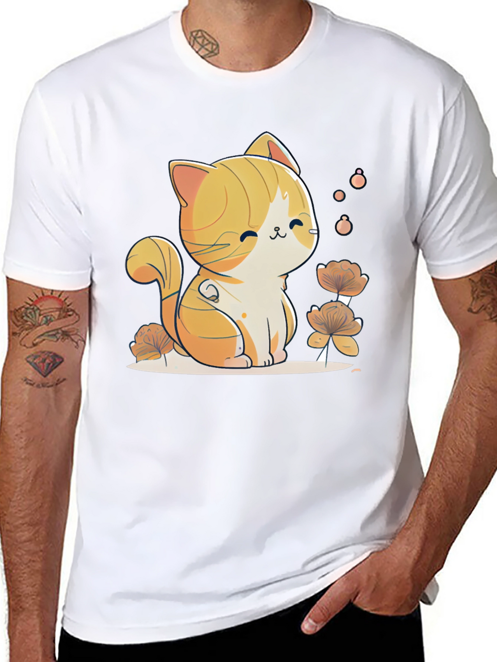 Cute Cat Graphic Tee - Black Cotton Comfort