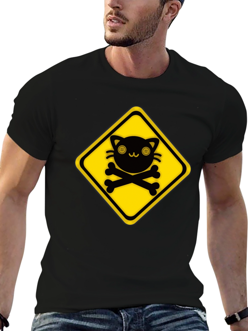 Warning: Cute Cat Crossbones Graphic Tee