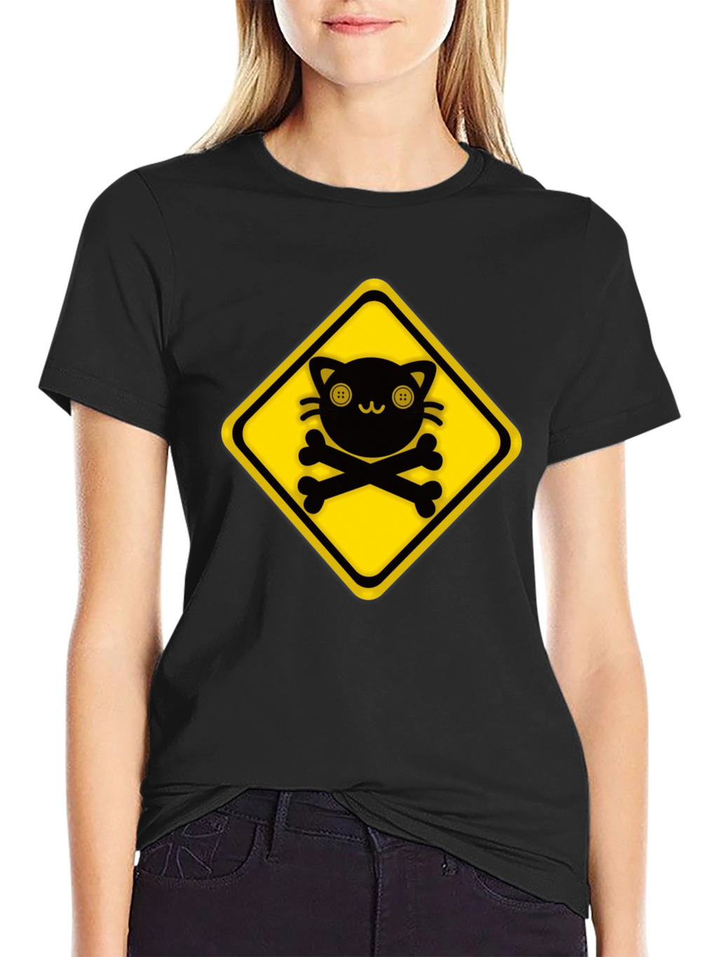 Warning: Cute Cat Crossbones Graphic Tee