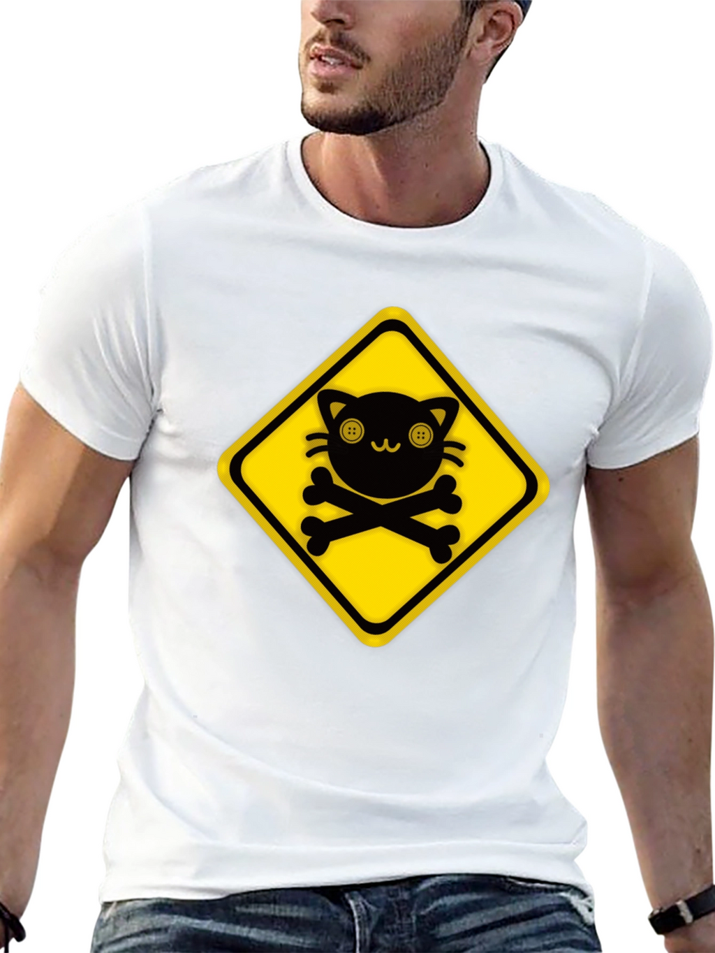 Warning: Cute Cat Crossbones Graphic Tee