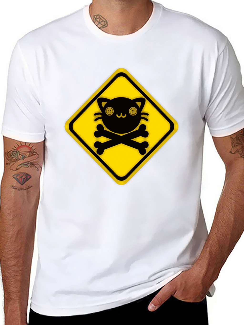 Warning: Cute Cat Crossbones Graphic Tee
