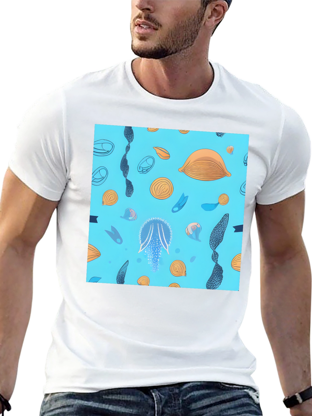 Blue Ocean Graphic Print Black T-Shirt