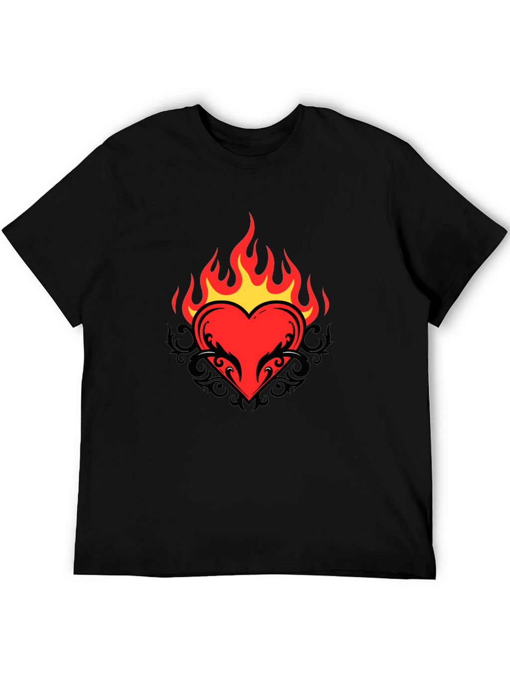 Flaming Heart Graphic Tee - Cool Black T-Shirt