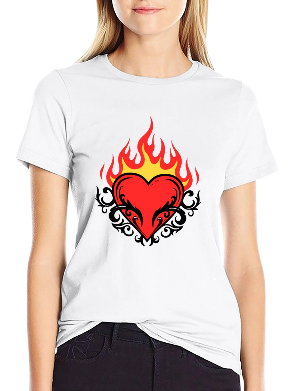 Flaming Heart Graphic Tee - Cool Black T-Shirt