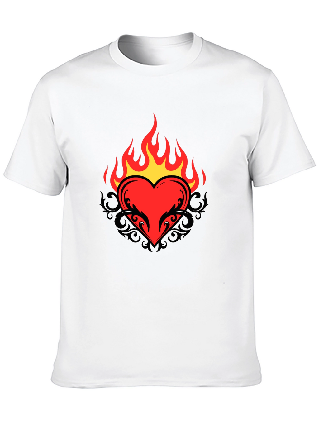 Flaming Heart Graphic Tee - Cool Black T-Shirt