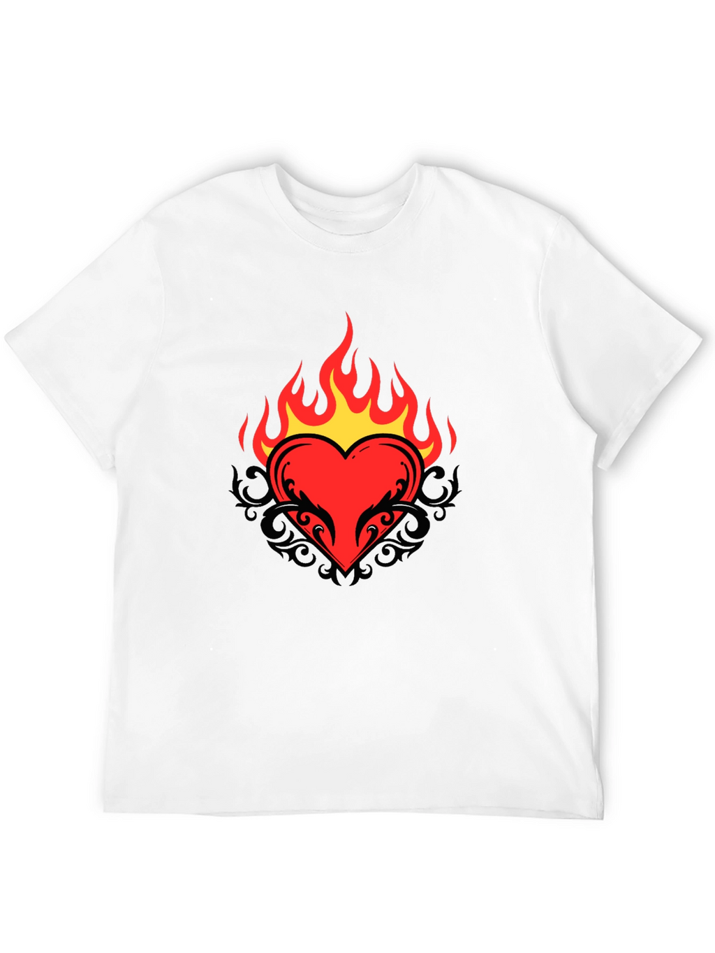 Flaming Heart Graphic Tee - Cool Black T-Shirt