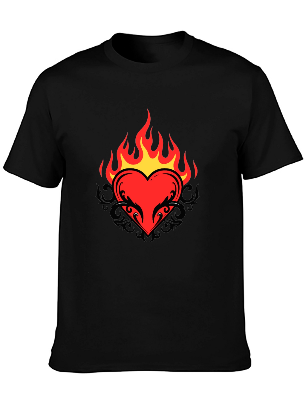 Flaming Heart Graphic Tee - Cool Black T-Shirt