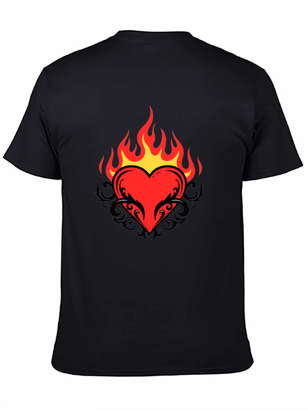 Flaming Heart Graphic Tee - Cool Black T-Shirt