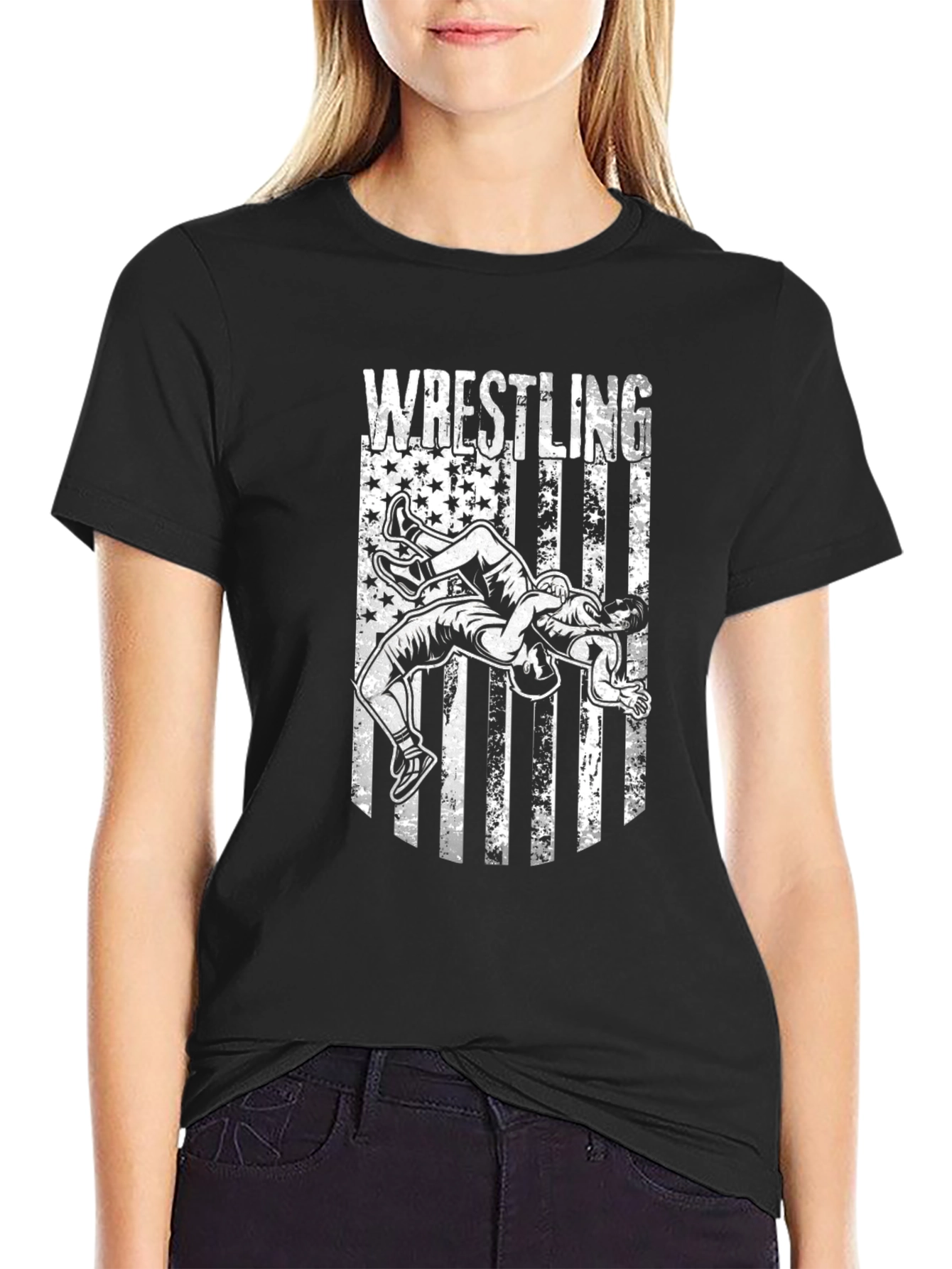Wrestling USA Flag Graphic T-Shirt