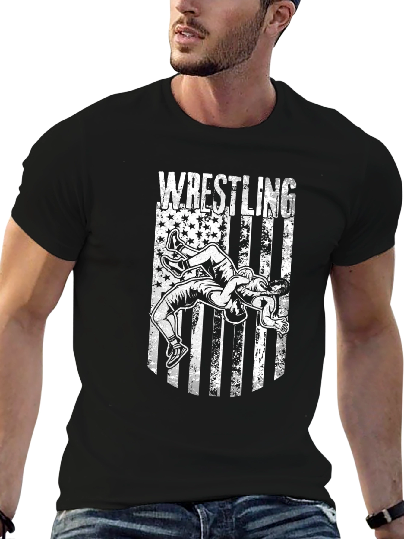 Wrestling USA Flag Graphic T-Shirt