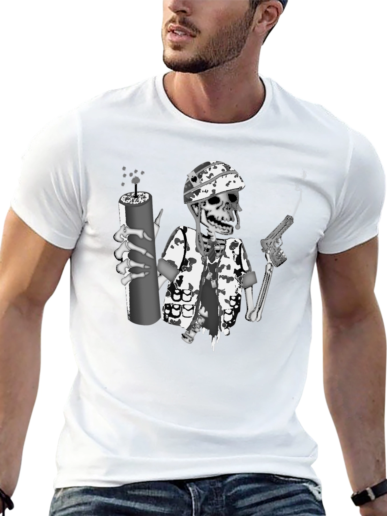 Skeleton Soldier Graphic Print T-Shirt