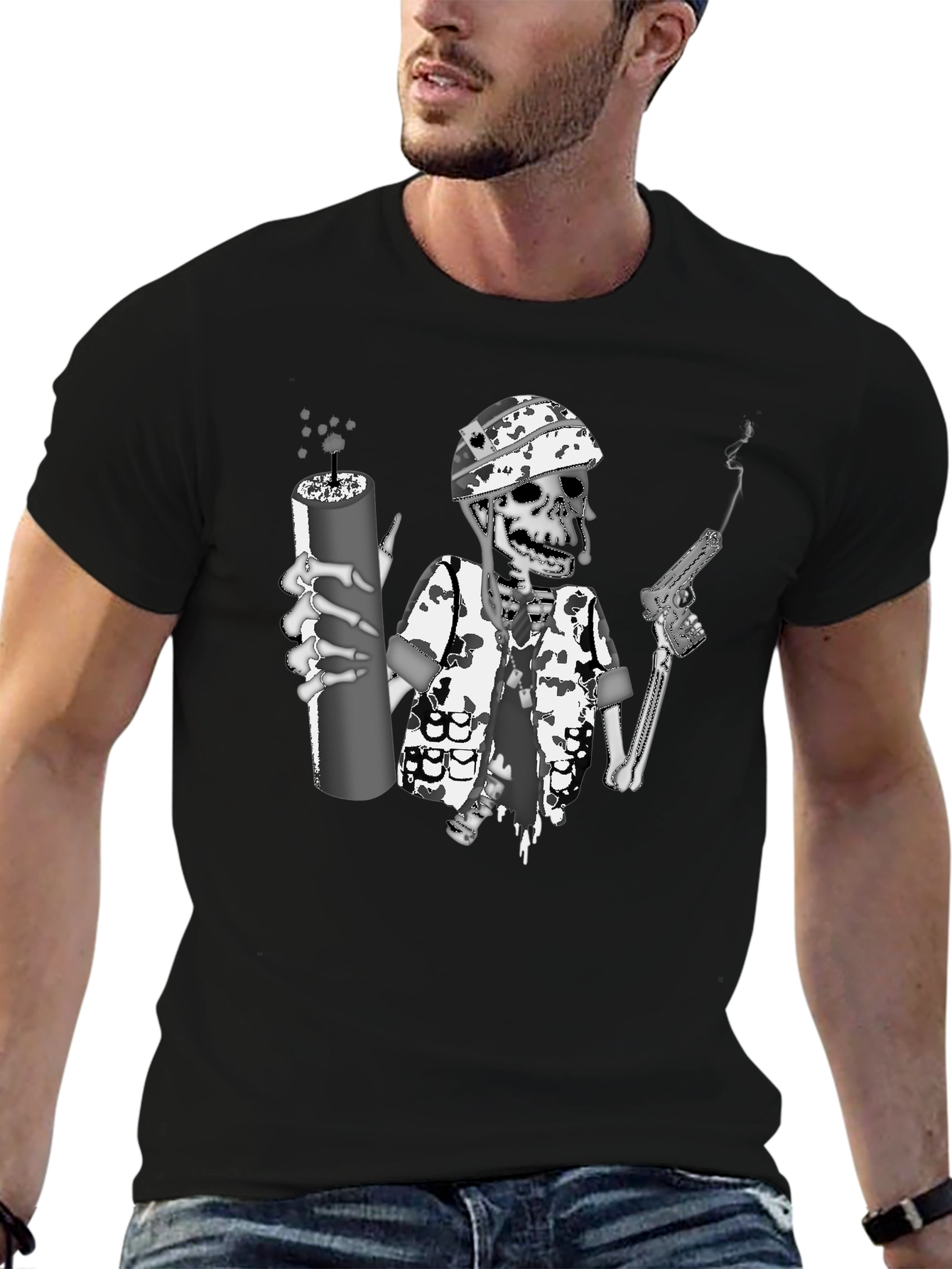 Skeleton Soldier Graphic Print T-Shirt