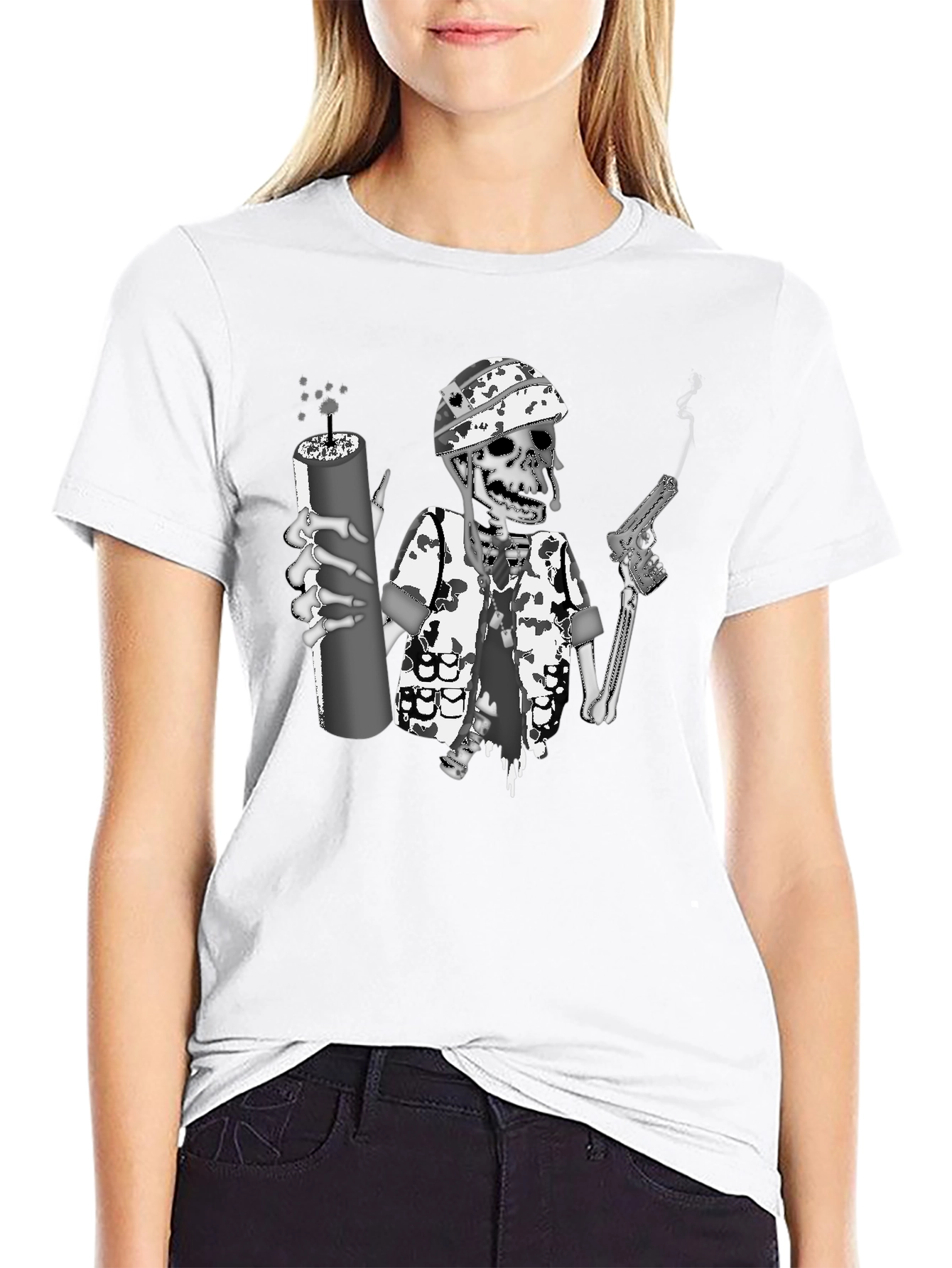 Skeleton Soldier Graphic Print T-Shirt