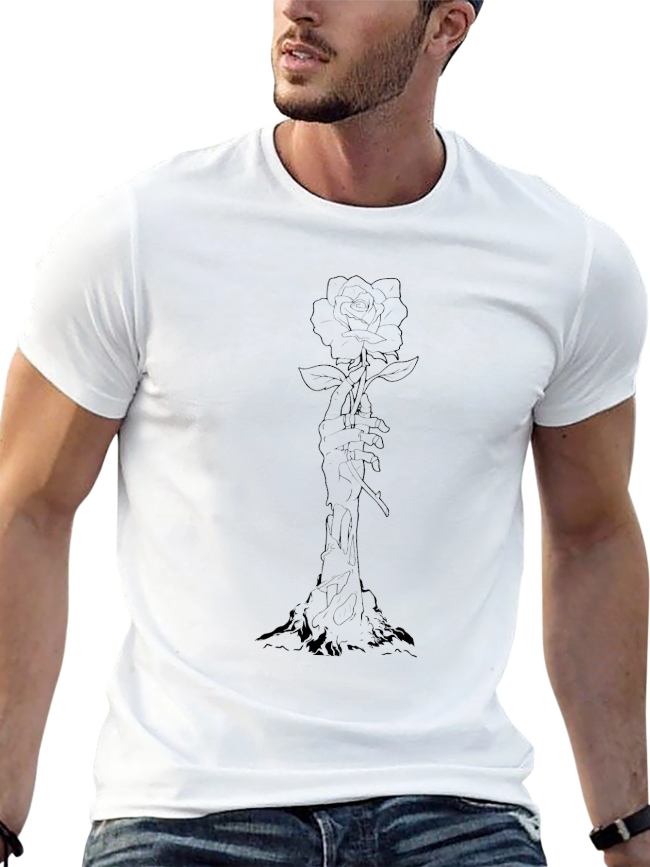 Rose Hand Graphic Black T-Shirt
