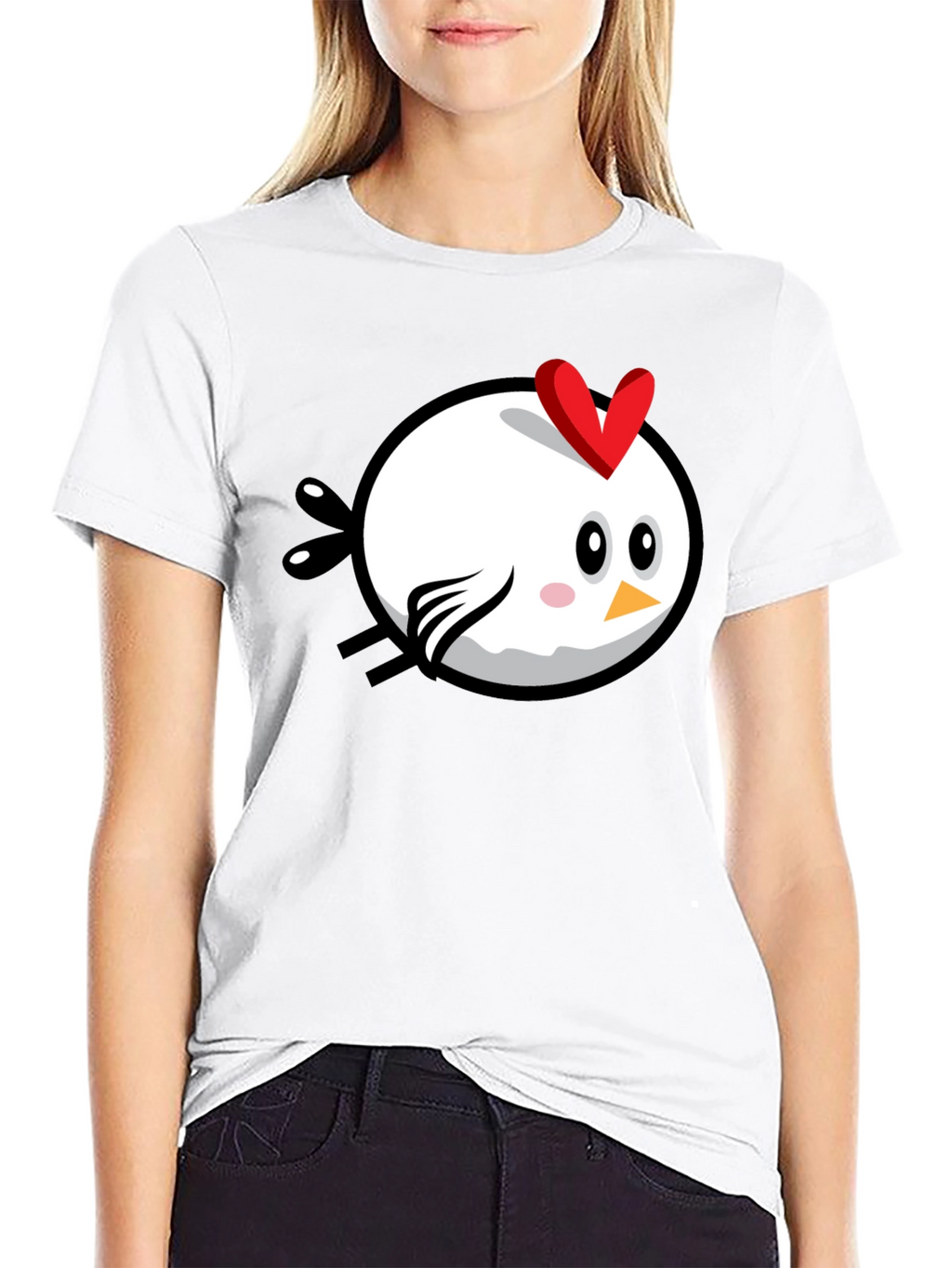 Cartoon Chicken Graphic Tee - Black Cotton T-Shirt