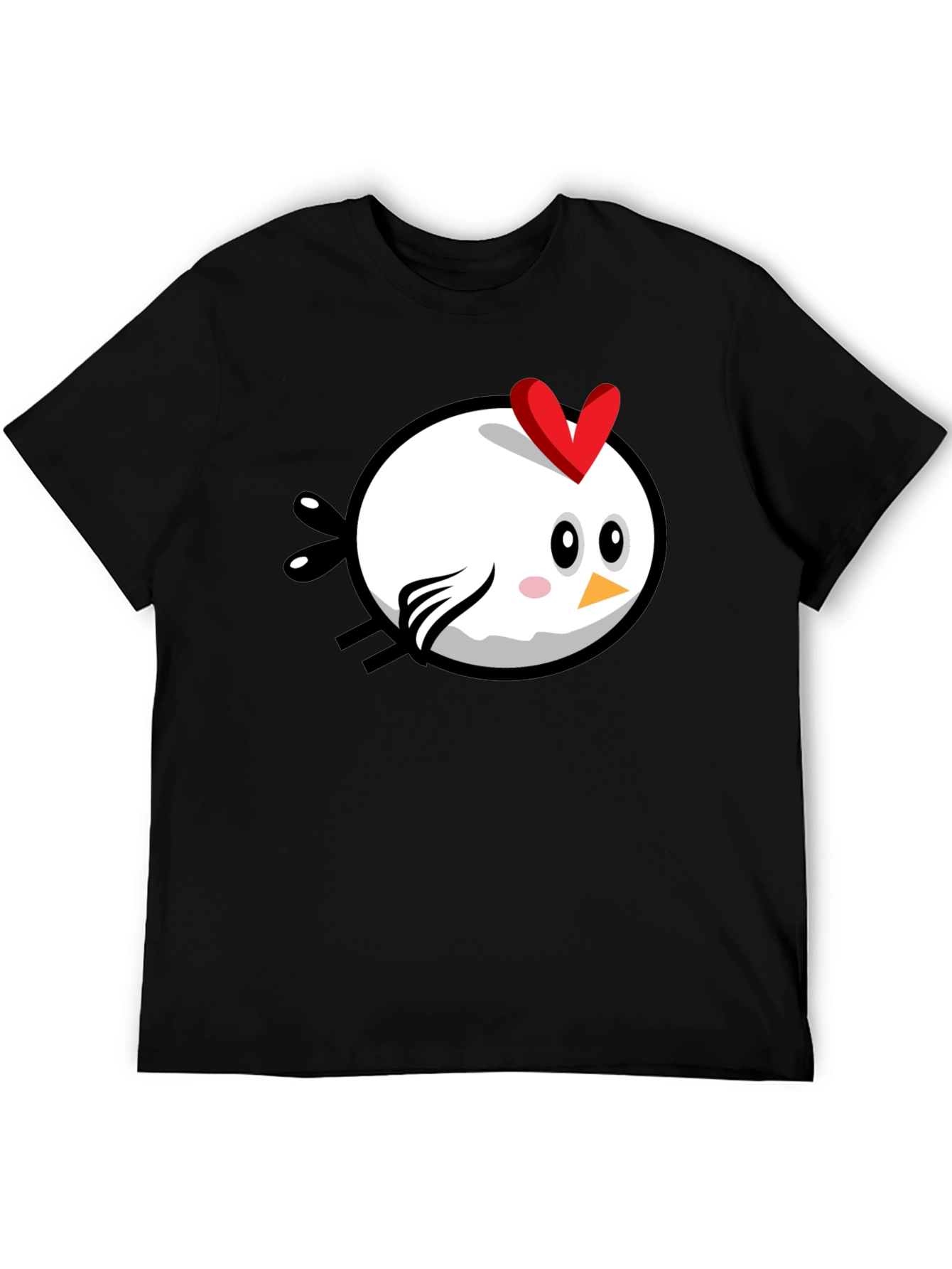 Cartoon Chicken Graphic Tee - Black Cotton T-Shirt