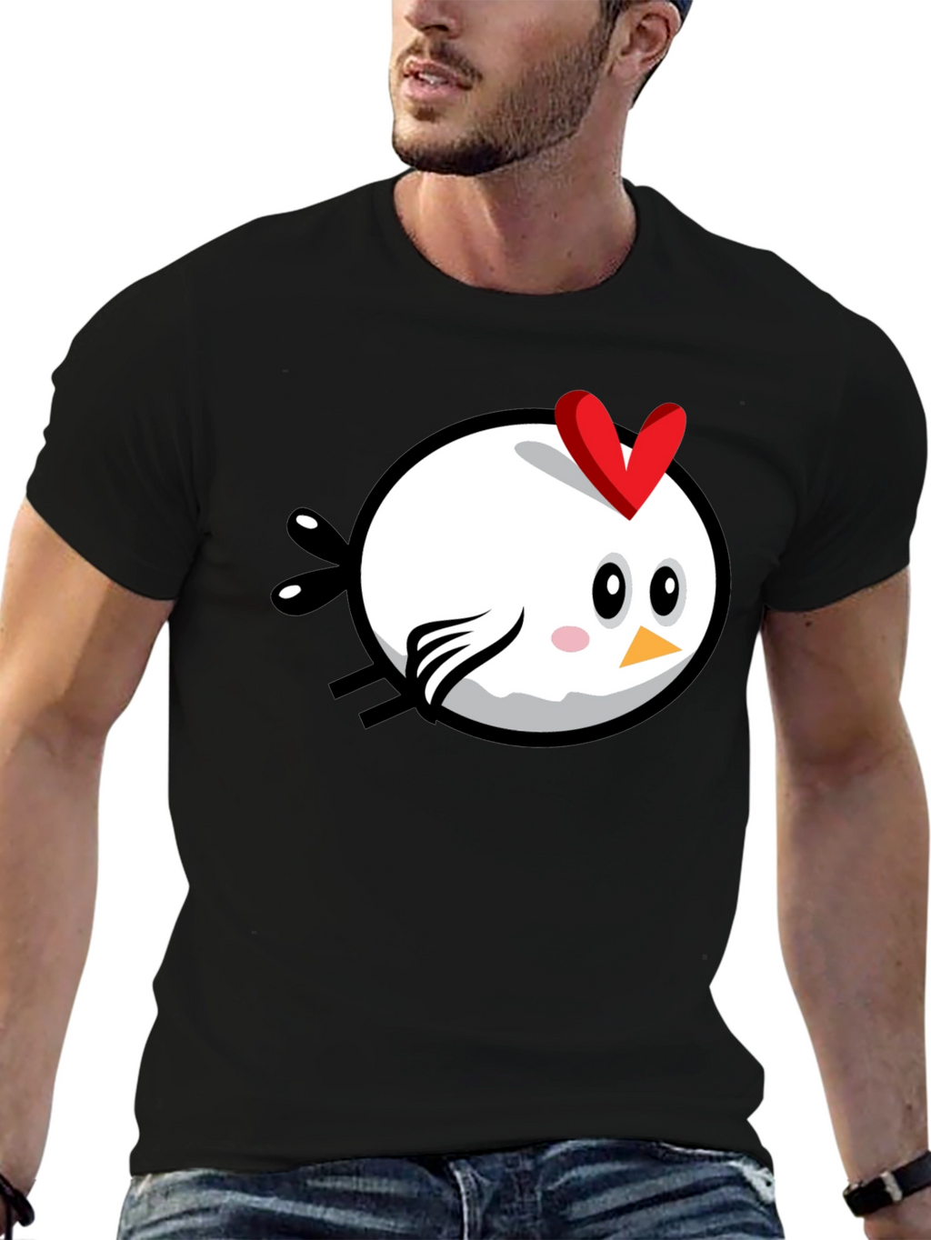 Cartoon Chicken Graphic Tee - Black Cotton T-Shirt