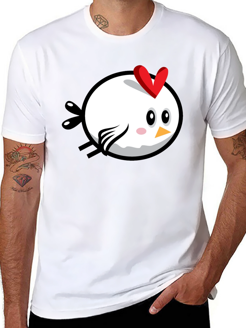 Cartoon Chicken Graphic Tee - Black Cotton T-Shirt