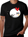 Cartoon Chicken Graphic Tee - Black Cotton T-Shirt