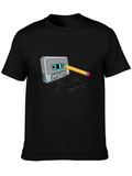 Retro Cassette Tape & Pencil Graphic T-Shirt - Black