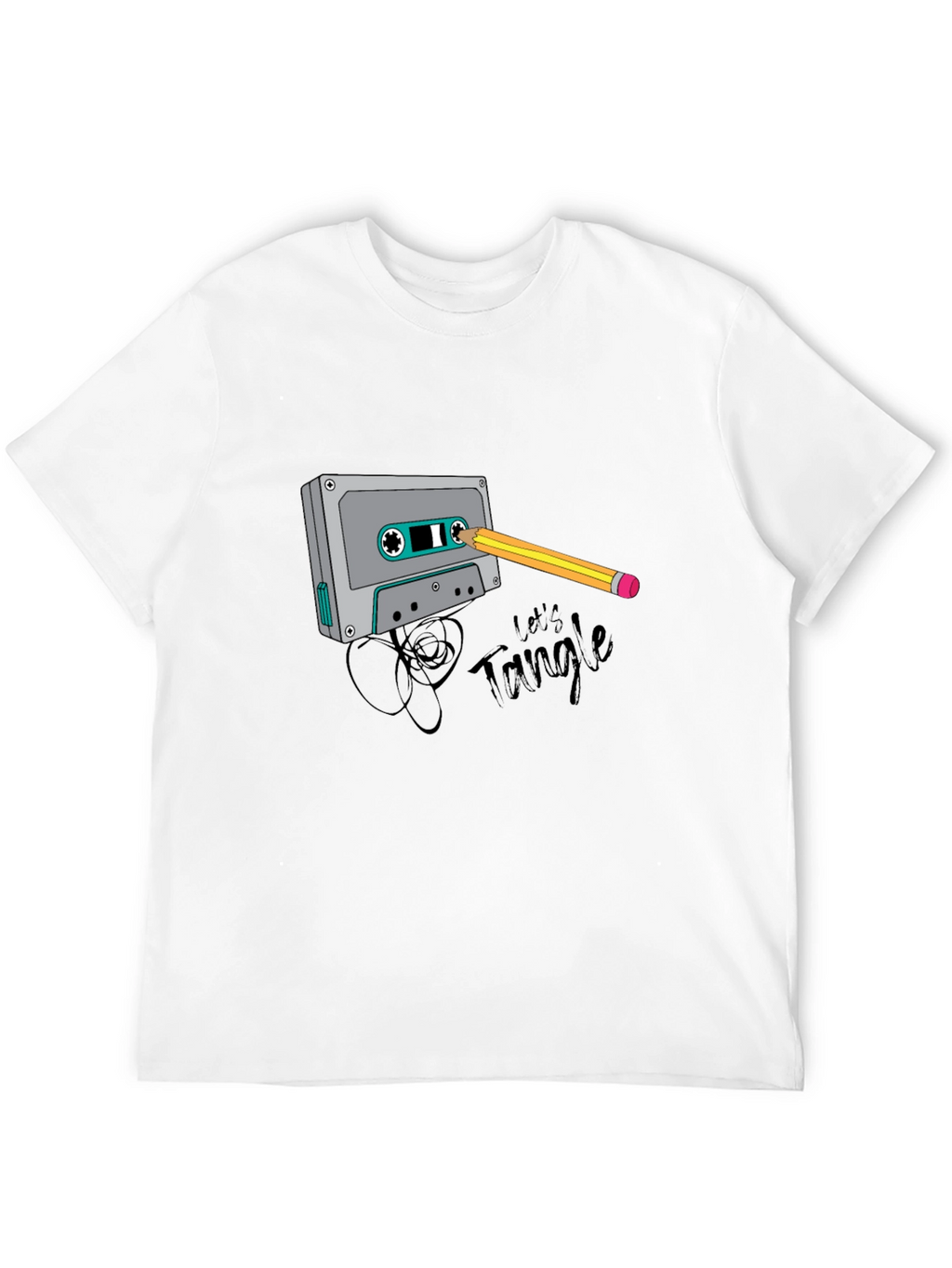 Retro Cassette Tape & Pencil Graphic T-Shirt - Black