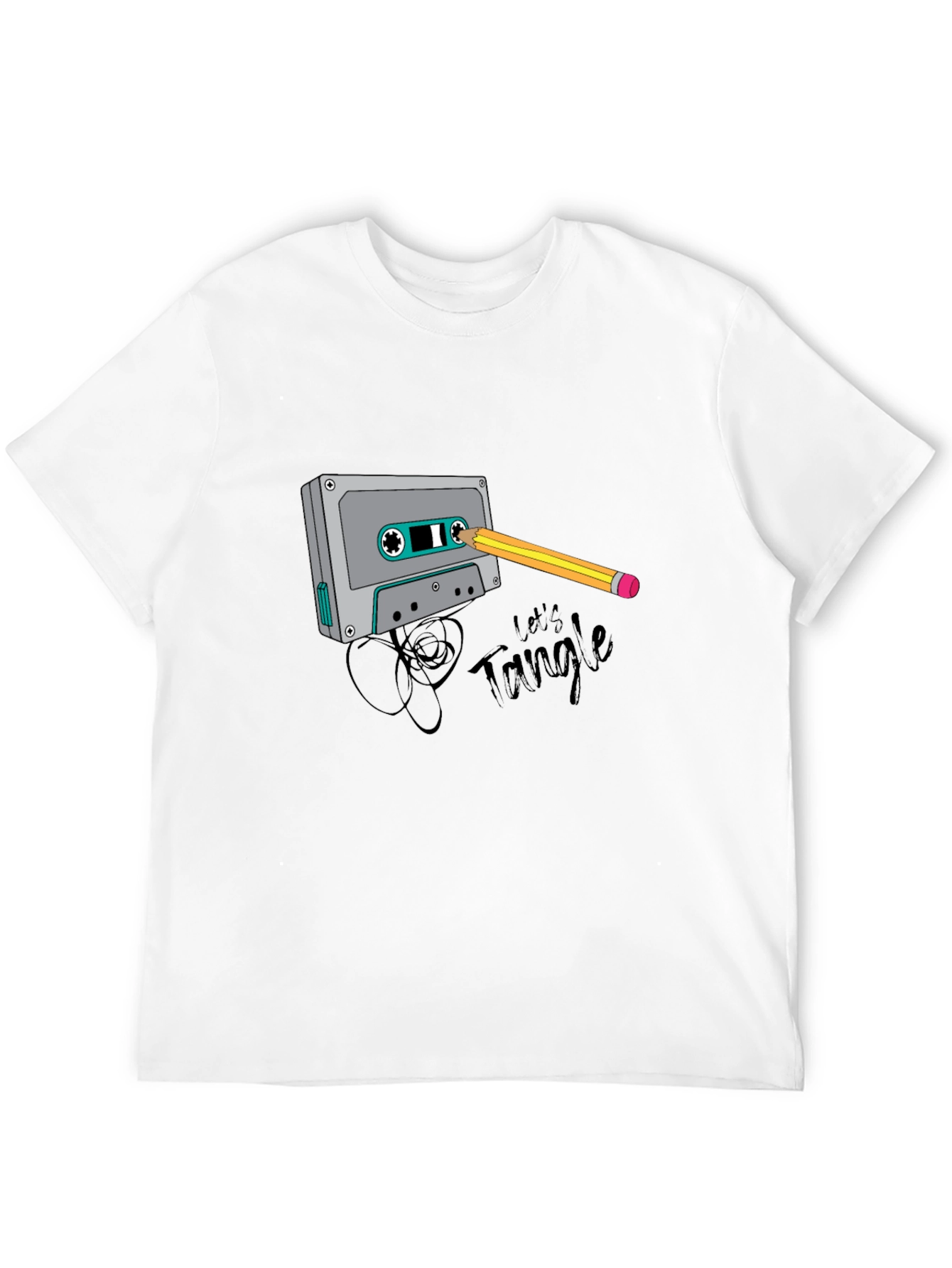 Retro Cassette Tape & Pencil Graphic T-Shirt - Black