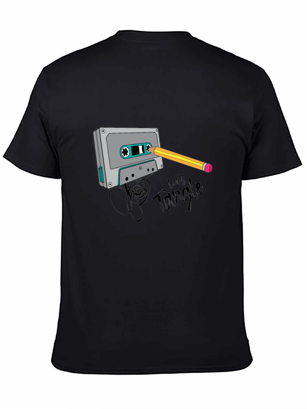 Retro Cassette Tape & Pencil Graphic T-Shirt - Black