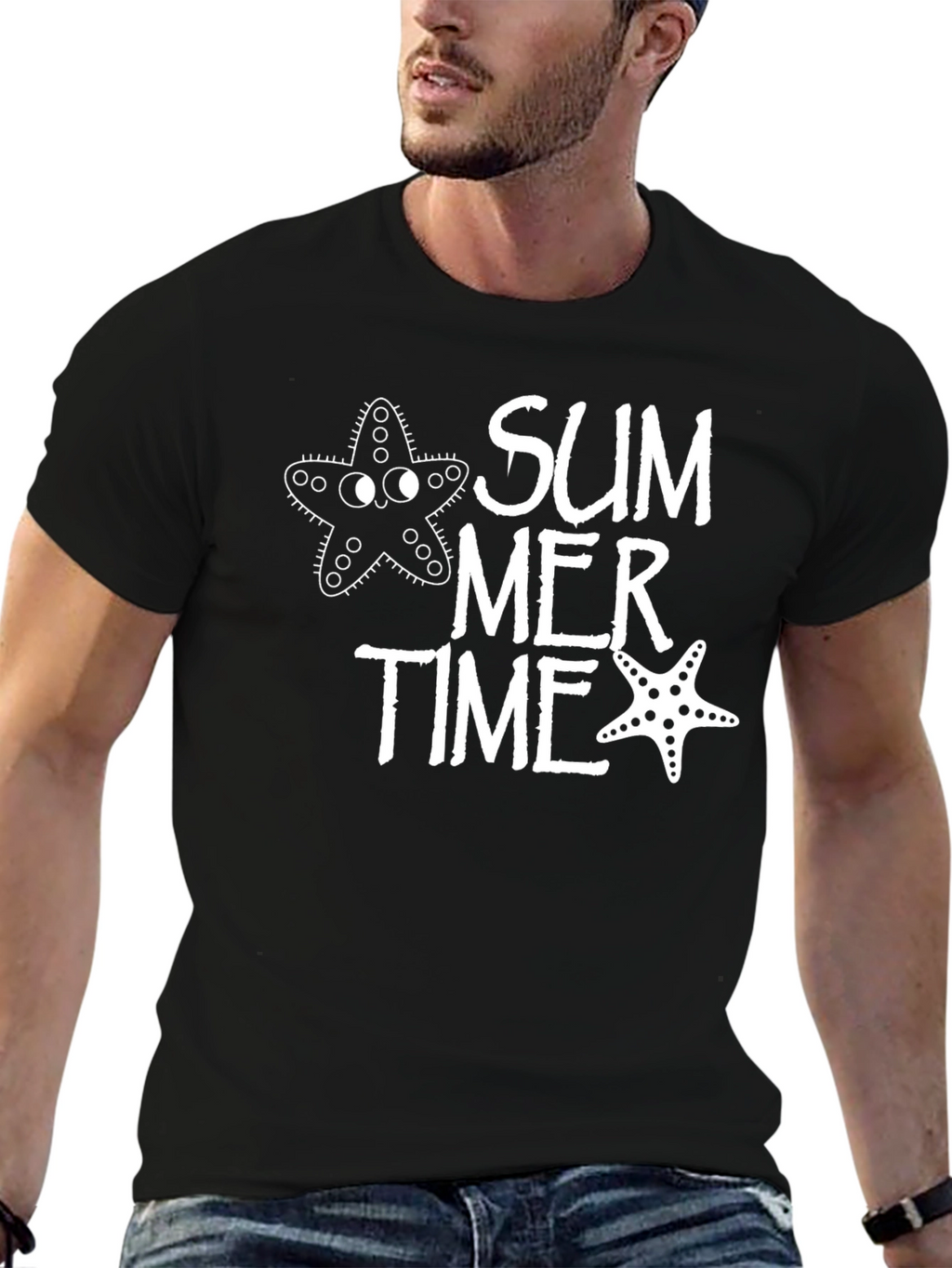 Summer Time Starfish Graphic Tee - Black