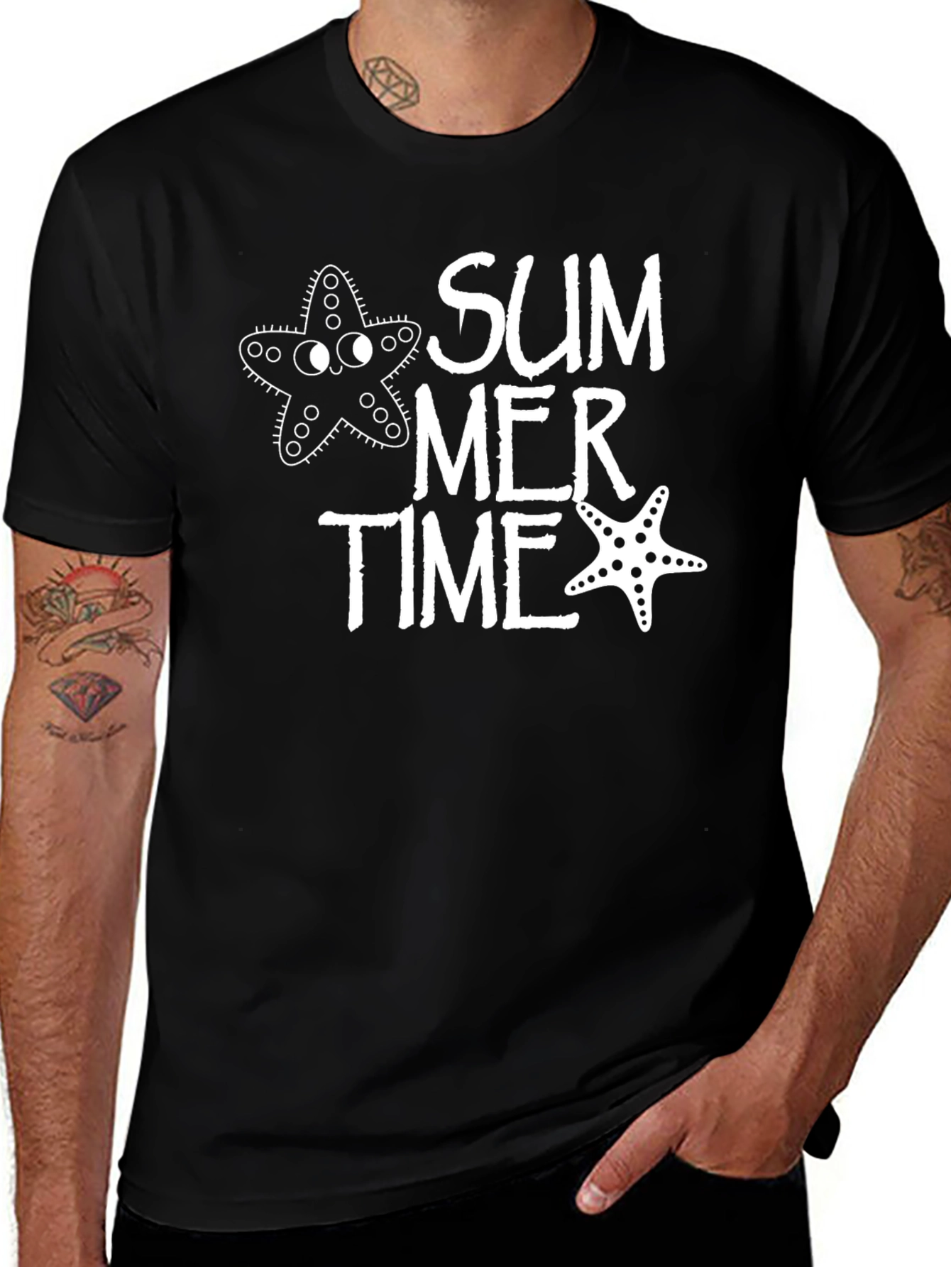 Summer Time Starfish Graphic Tee - Black