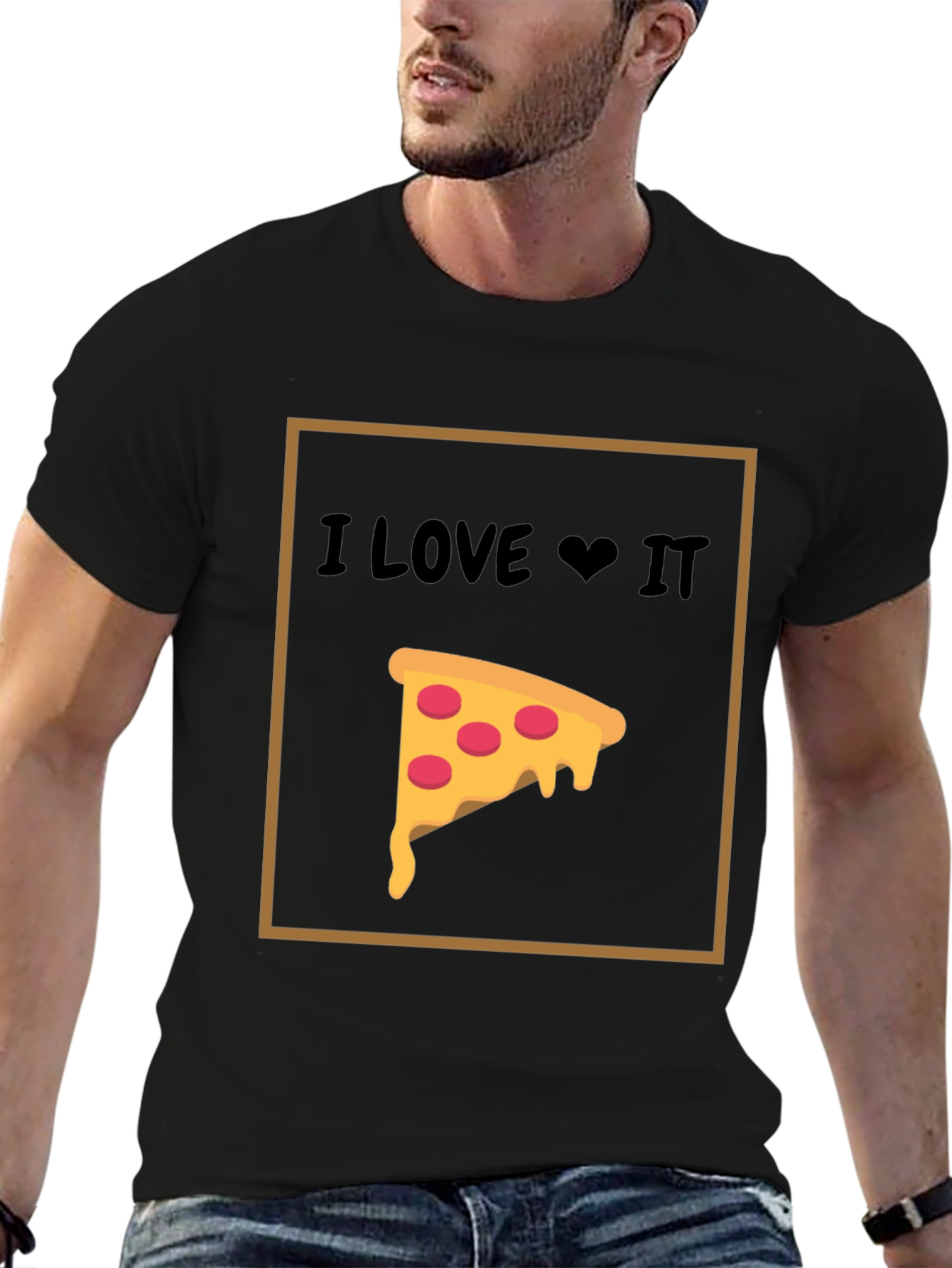 I Love Pizza T-Shirt - Black Cotton Graphic Tee